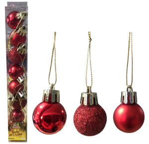 NT - BOLA DE NATAL VERMELHA 2,5CM TUBO C/8 UNID - ZC523