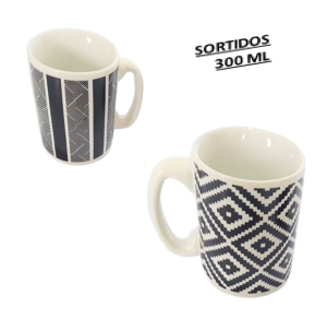 CANECA DE PORCELANA 300ML - PRETO E BRANCO - UT11-11