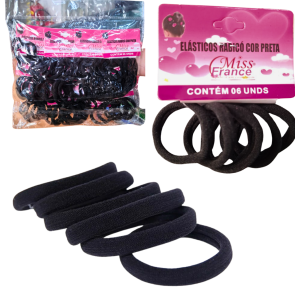 ELASTICO P/CABELO C/12 CARTELAS C/6 UNID PRETA - MF-4753